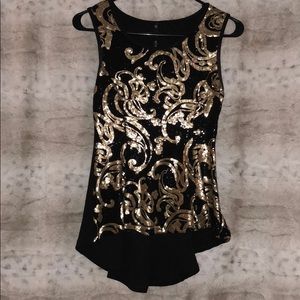 black and gold sequined peplum top